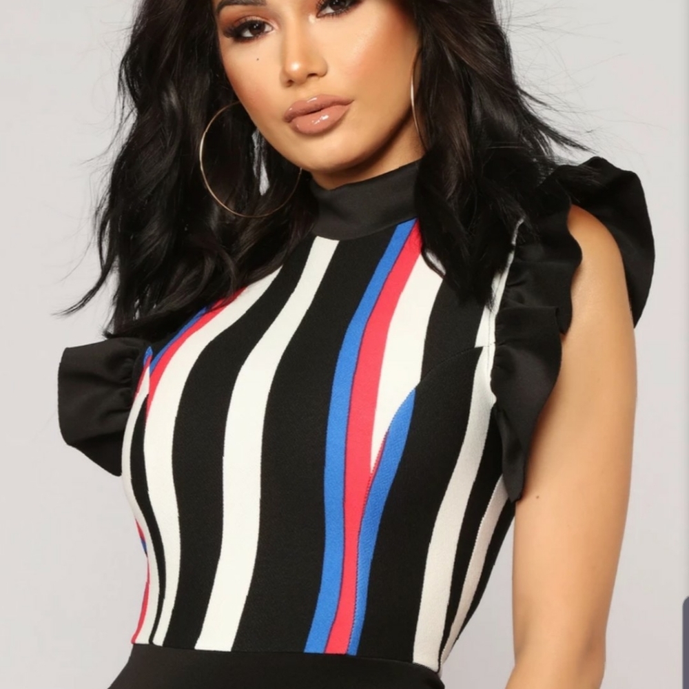 Multi  Strip Ruffle Jumpsuit